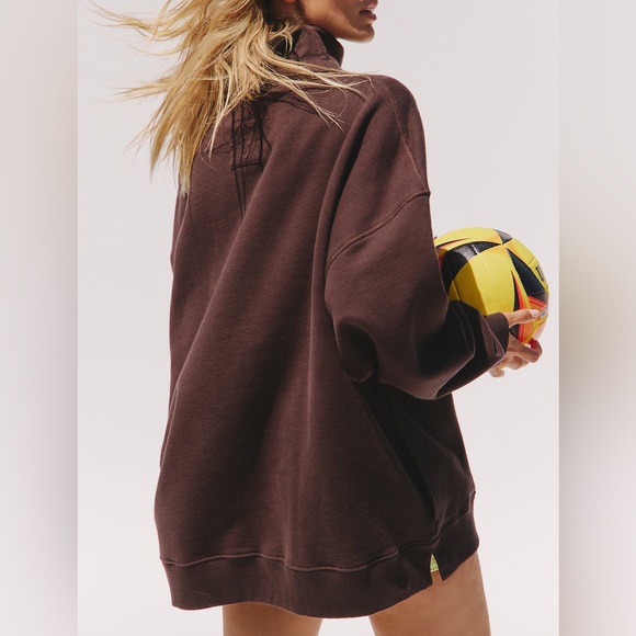 NWT Free People A Cut Above Mock Neck Pullover Sweatshirt in Chocolate Brown - Picture 2 of 7